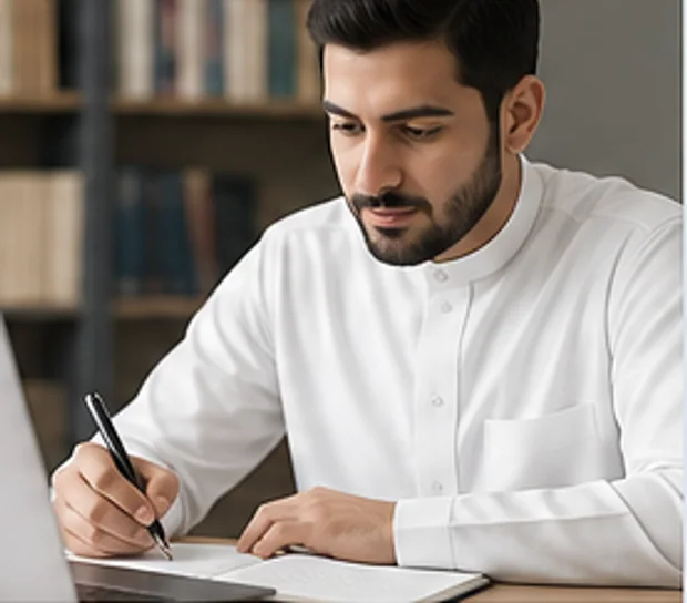 طالب جامعي يكتب ملاحظات بحثية